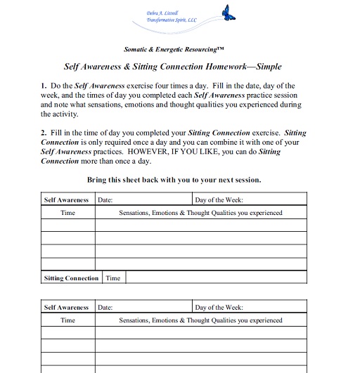 Self-Awareness- Simple & Sitting Connection - Homework