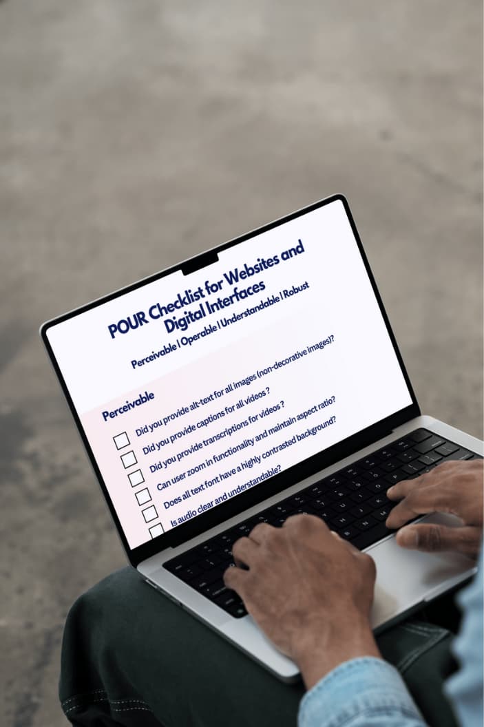 a laptop displays the POUR checklist for websites and digital interfaces