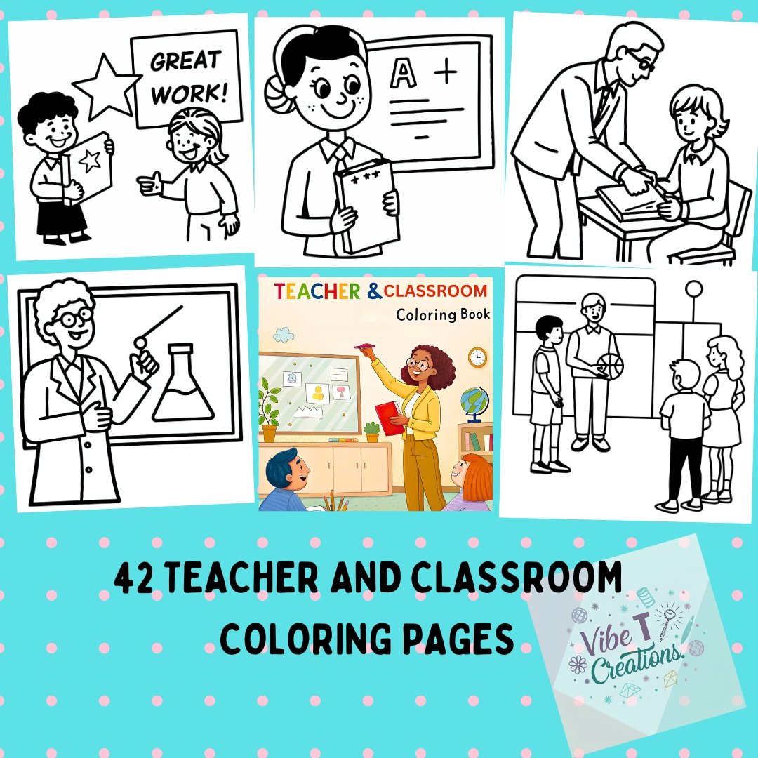 Teacher and Classroom Coloring Pages | Digital Download | No Physical Product | 8.5x8.5 Inches | Bold and Easy Coloring Pages | Thick Lines | Fun School Coloring