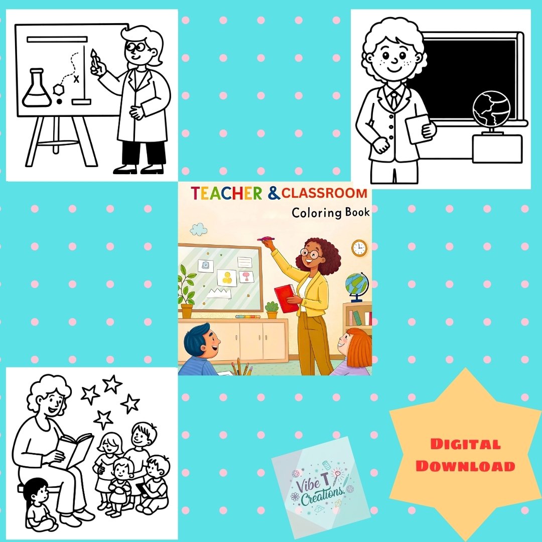 Teacher and Classroom Coloring Pages | Digital Download | No Physical Product | 8.5x8.5 Inches | Bold and Easy Coloring Pages | Thick Lines | Fun School Coloring