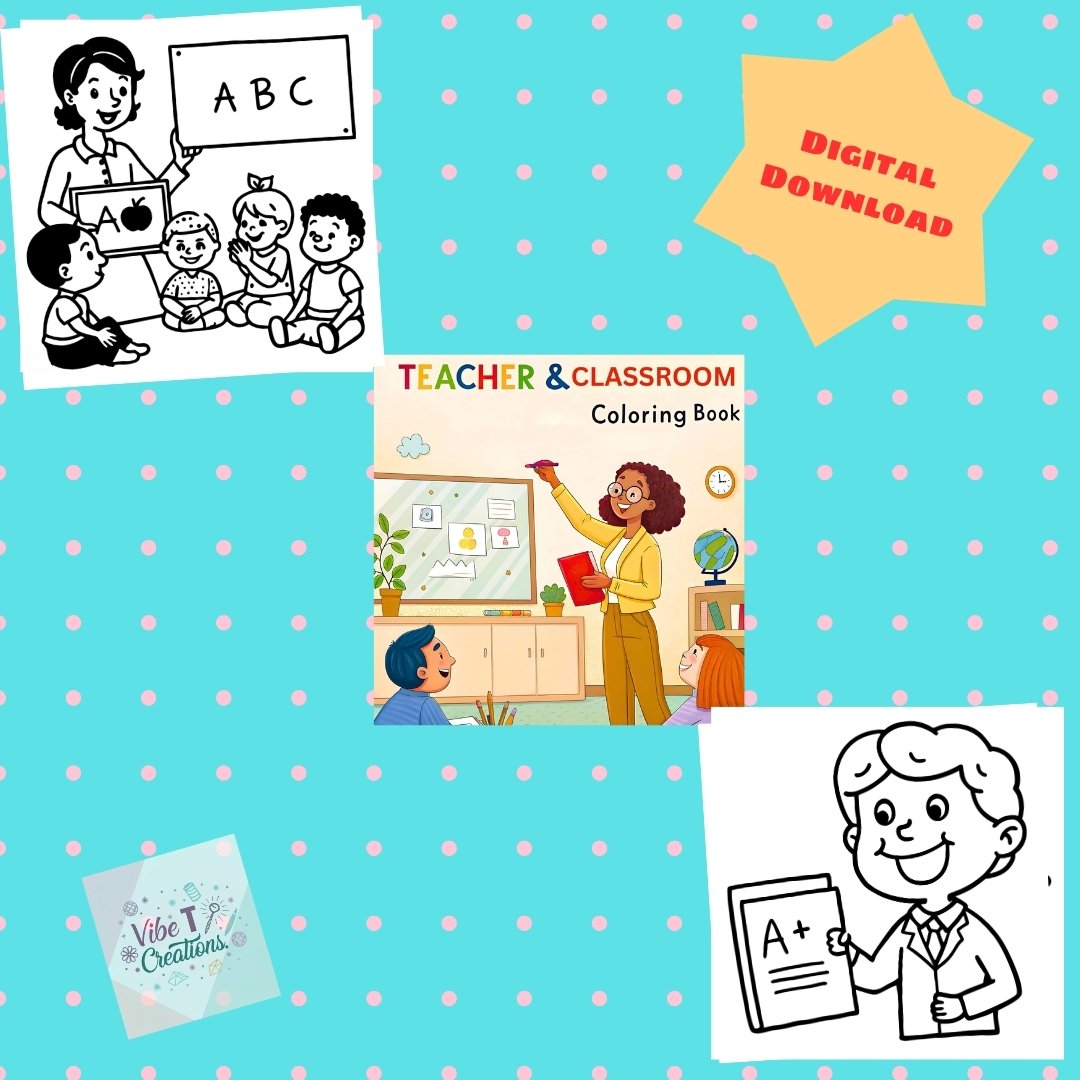 Teacher and Classroom Coloring Pages | Digital Download | No Physical Product | 8.5x8.5 Inches | Bold and Easy Coloring Pages | Thick Lines | Fun School Coloring