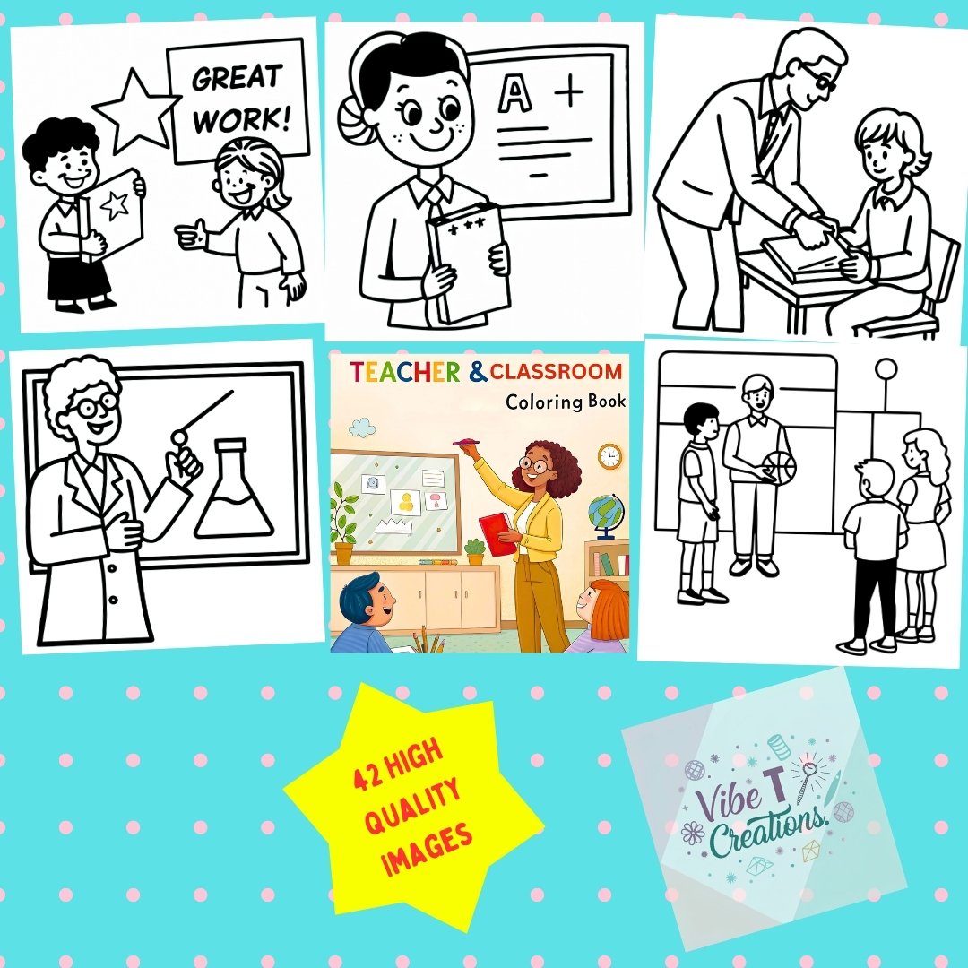 Teacher and Classroom Coloring Pages | Digital Download | No Physical Product | 8.5x8.5 Inches | Bold and Easy Coloring Pages | Thick Lines | Fun School Coloring