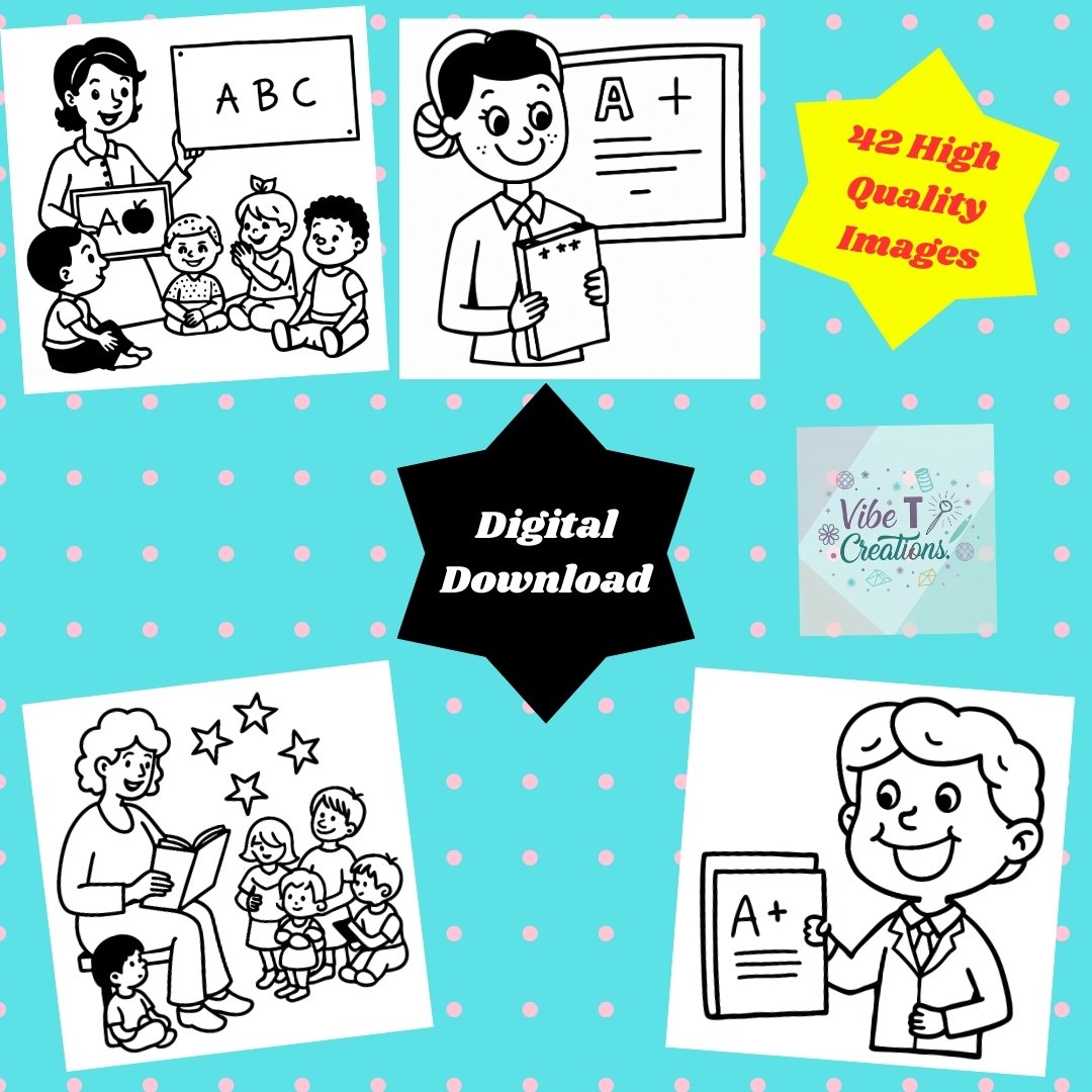 Teacher and Classroom Coloring Pages | Digital Download | No Physical Product | 8.5x8.5 Inches | Bold and Easy Coloring Pages | Thick Lines | Fun School Coloring