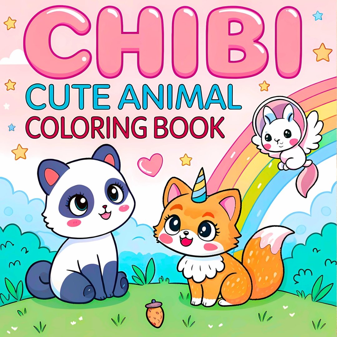 Chibi Cute Animal Coloring Book for Kids: Adorable Kawaii Baby Animals, Fun and Easy Big Designs, Whimsical Chibi Art for Kids and Teens