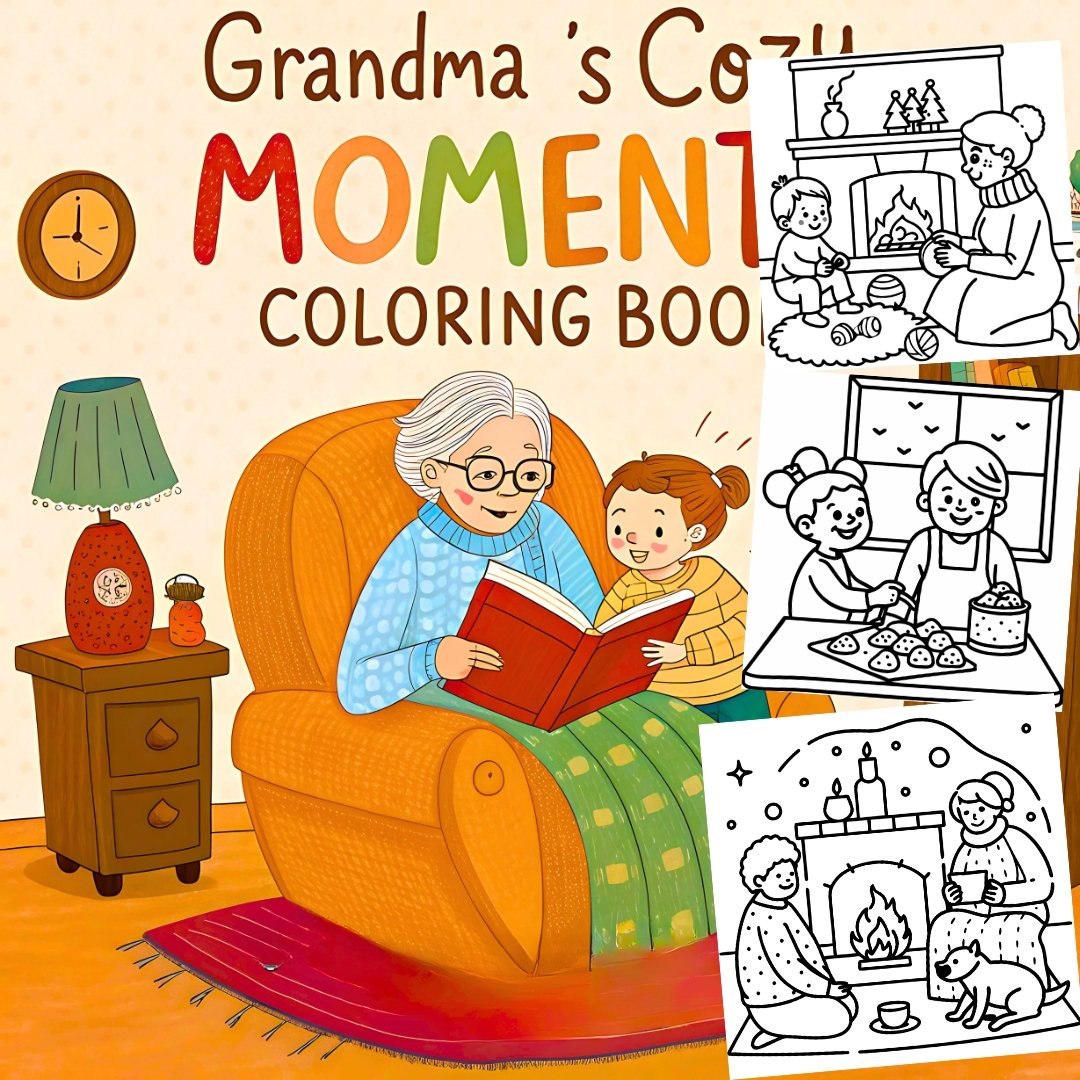 grandmother coloring book, grandma coloring pages, grandchild bonding book, mother’s day gift, grandmother gift, cozy coloring book, family coloring book, adult coloring book, kids coloring book, relaxing coloring book, stress relief coloring, heartwarmin