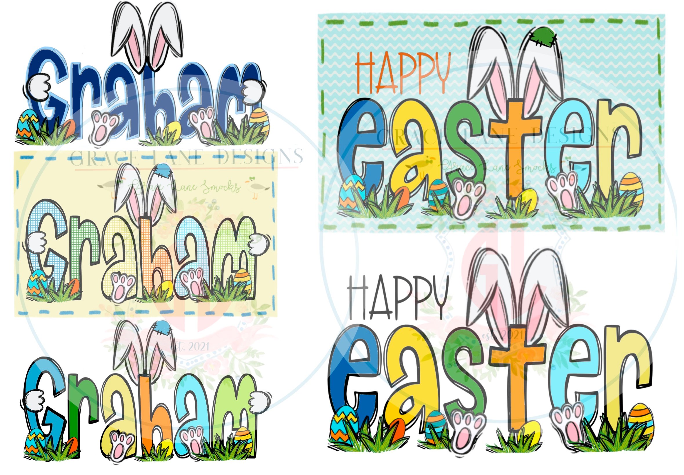 Custom Easter Bunny Name Frame Plate png Hand Drawn Procreate Digital ...