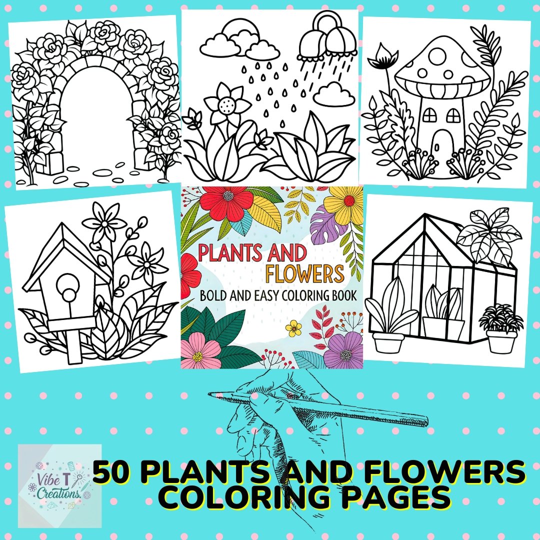 Plants and Flowers Bold and Easy Coloring Book for Adults, Seniors, and Kids | Large Print Simple Floral Designs with Thick Lines