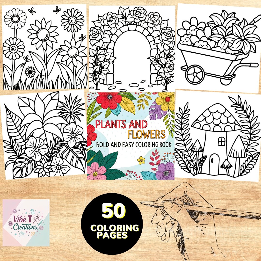 Plants and Flowers Bold and Easy Coloring Book for Adults, Seniors, and Kids | Large Print Simple Floral Designs with Thick Lines