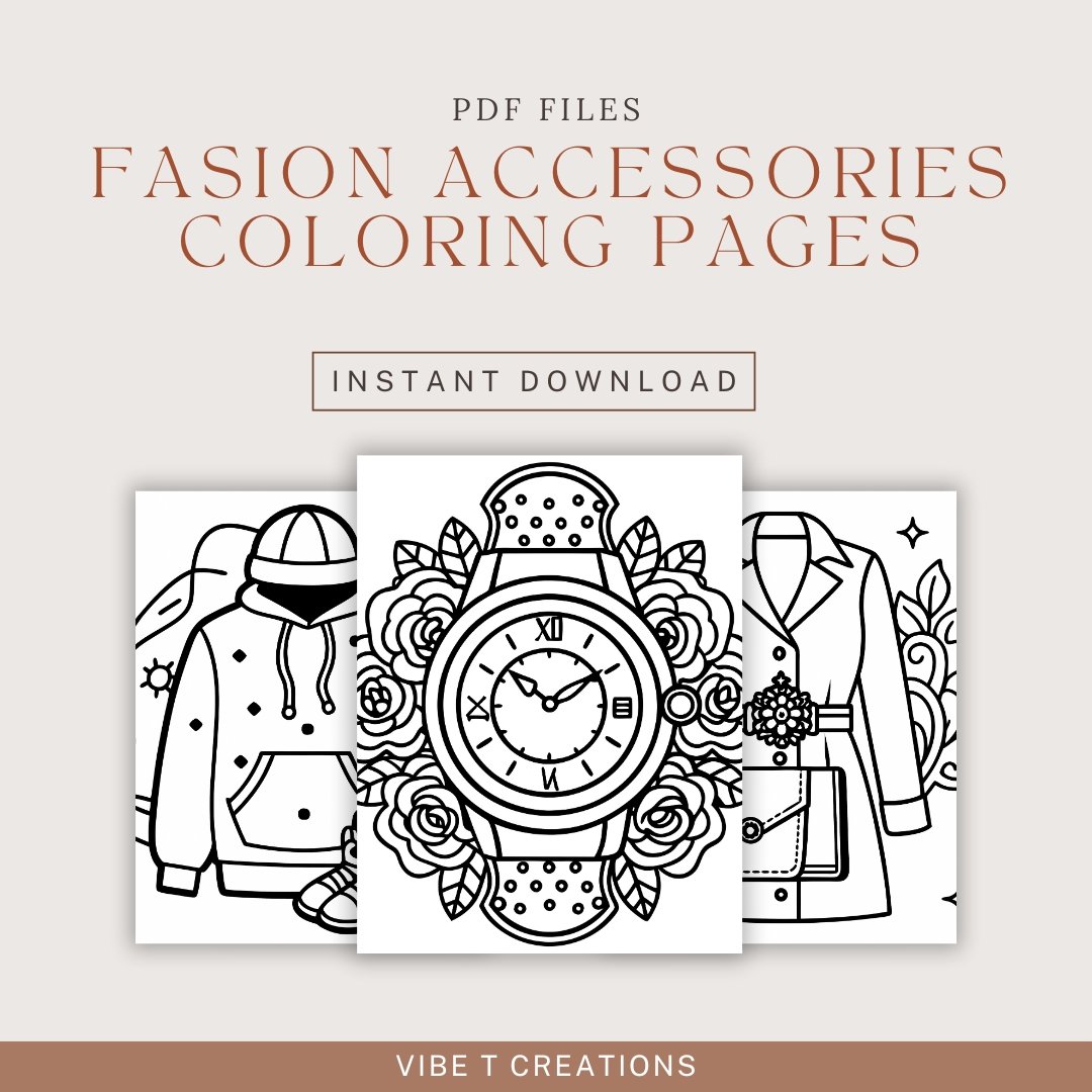 Fashion Accessories Coloring Pages | Bold and Easy Coloring Pages for Adults and Kids| Fashion Coloring Book |Digital Download|fashion vibes