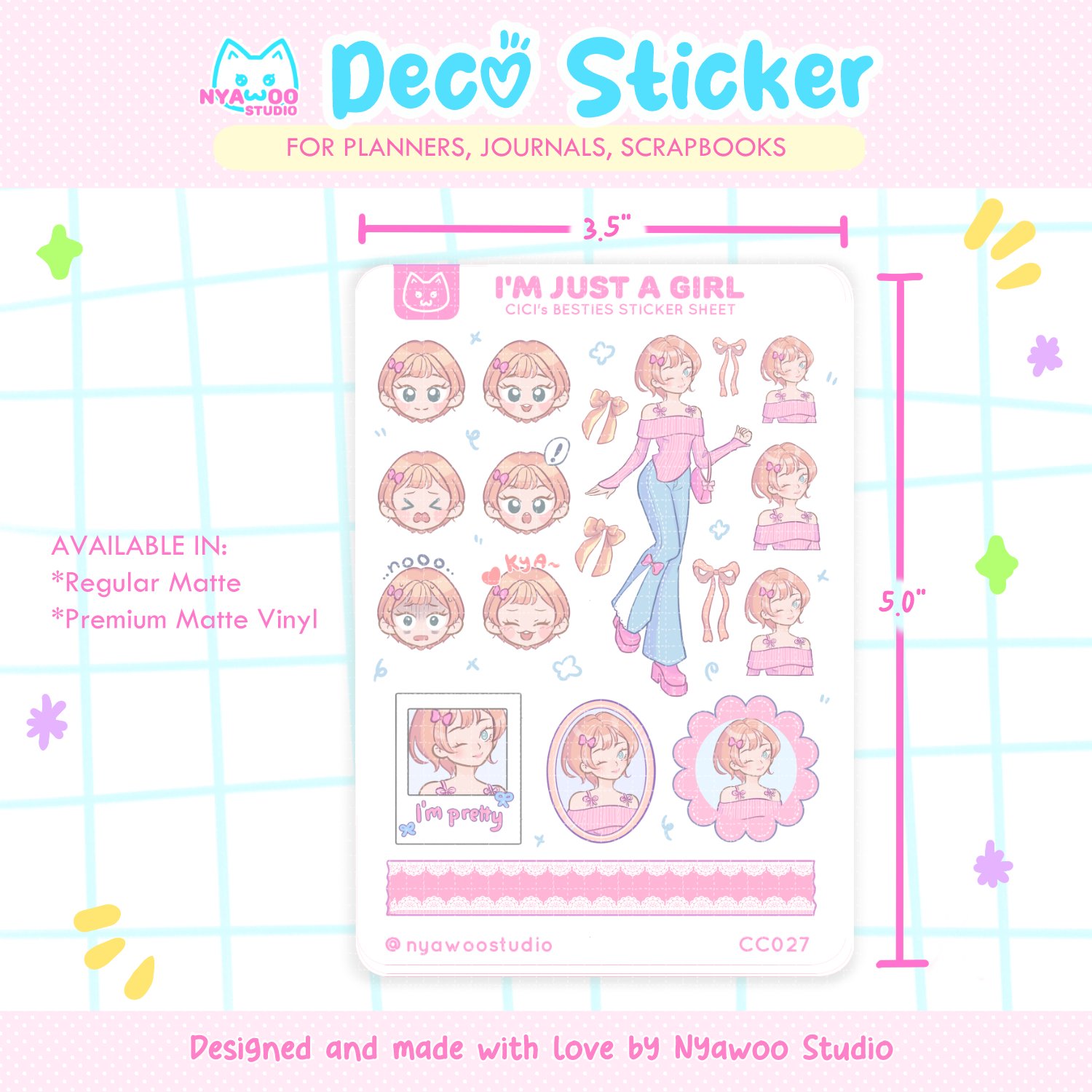 I'm Just A Girl Emote Sticker Sheet | Pastel Girly Coquette Aesthetic ...