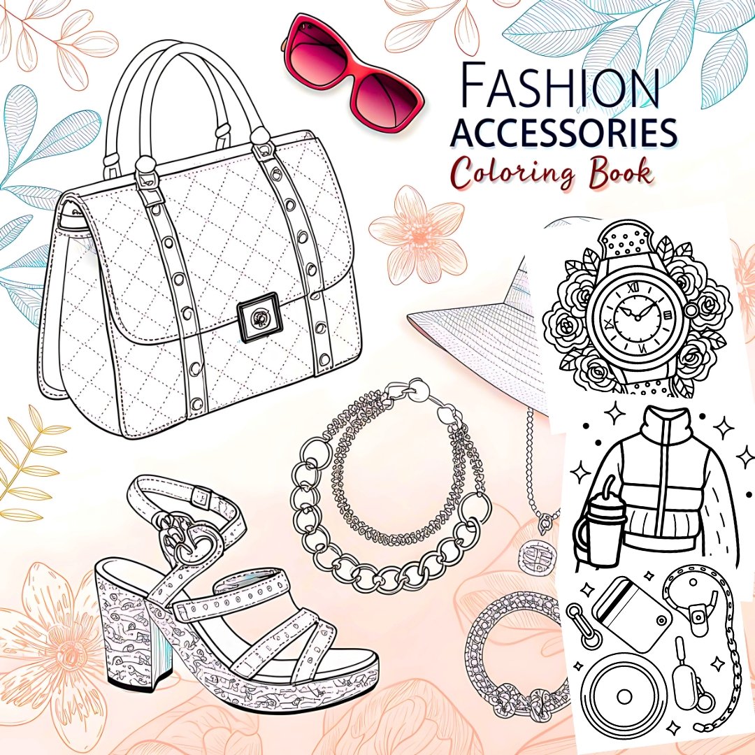 Fashion Accessories Coloring Pages | Bold and Easy Coloring Pages for Adults and Kids| Fashion Coloring Book |Digital Download|fashion vibes