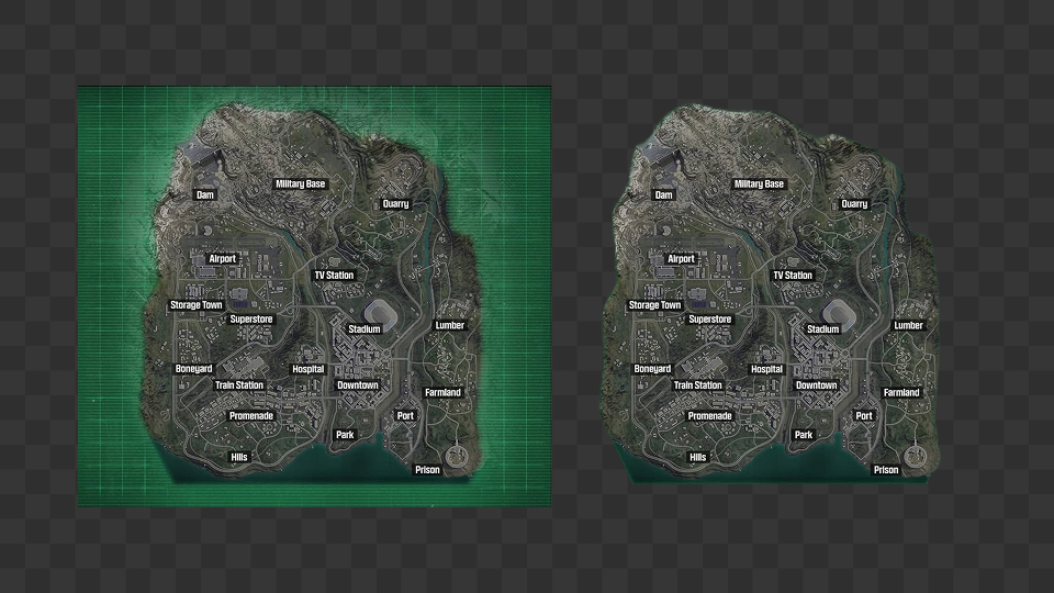 Verdansk Warzone Map PNG – A high-quality, cutout version of the Warzone Verdansk map with no background, perfect for BO6 thumbnails, gaming edits, and content creation. Includes labeled POIs like Airport, Stadium, Downtown, and Prison for easy customizat
