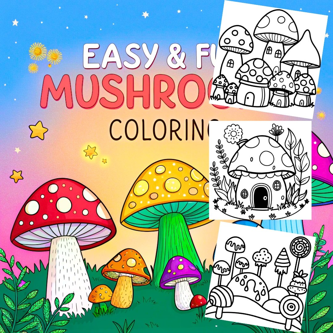Bold and Easy Coloring Book Mushroom |Fun and Relaxing| Stress Relief | Mushroom Coloring Book for Adults and Kids| Fun Mushroom Coloring