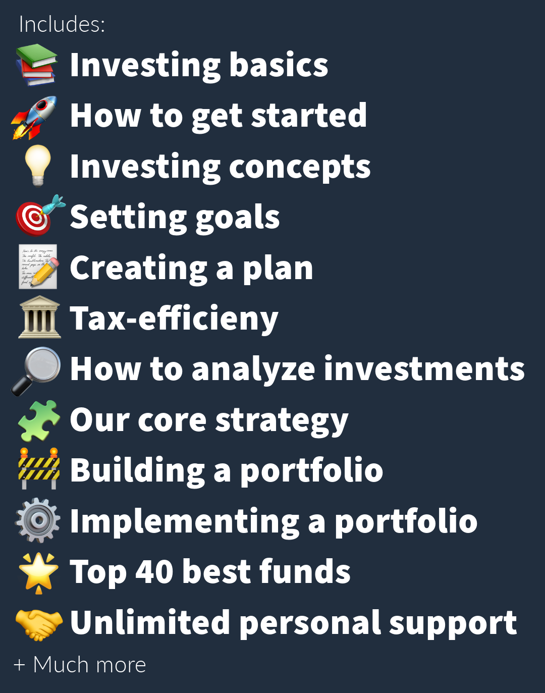 List of key topics covered in ‘Become an Investing Wizard’ course — includes how to invest, build a portfolio, grow wealth, and understand the stock market as a beginner