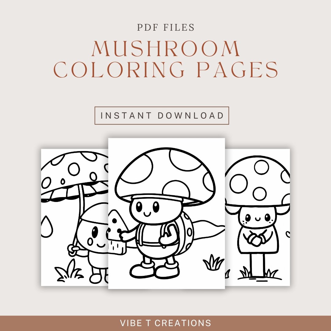 Bold and Easy Coloring Book for adults and kids, Kawaii Mushroom Coloring Pages, Cute Funny Mushrooms Coloring, Cozy Relaxing Activity