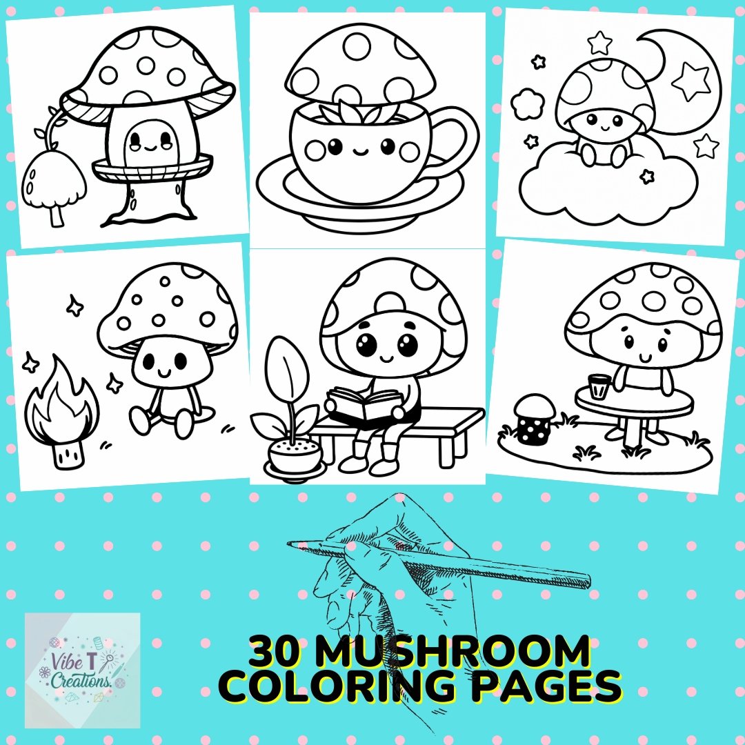 Bold and Easy Coloring Book for adults and kids, Kawaii Mushroom Coloring Pages, Cute Funny Mushrooms Coloring, Cozy Relaxing Activity