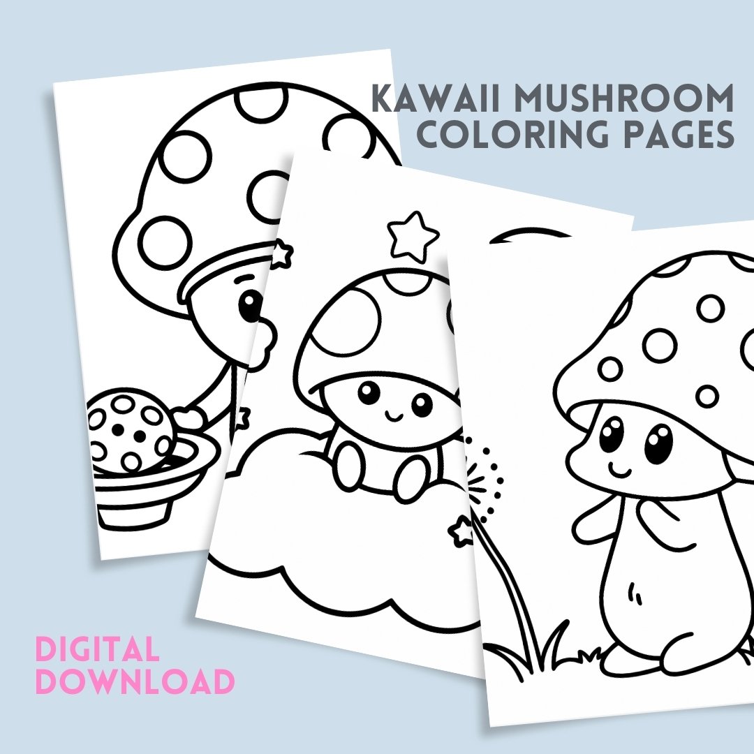 Bold and Easy Coloring Book for adults and kids, Kawaii Mushroom Coloring Pages, Cute Funny Mushrooms Coloring, Cozy Relaxing Activity