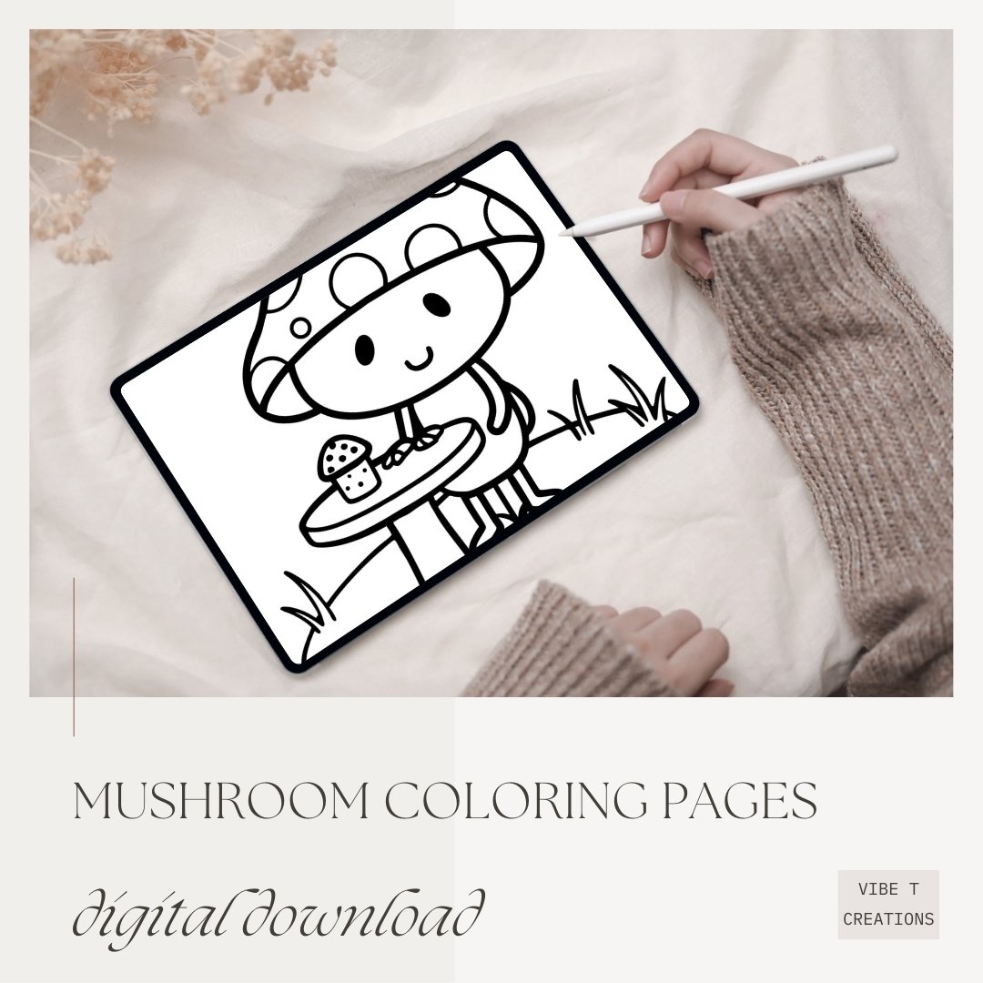Bold and Easy Coloring Book for adults and kids, Kawaii Mushroom Coloring Pages, Cute Funny Mushrooms Coloring, Cozy Relaxing Activity
