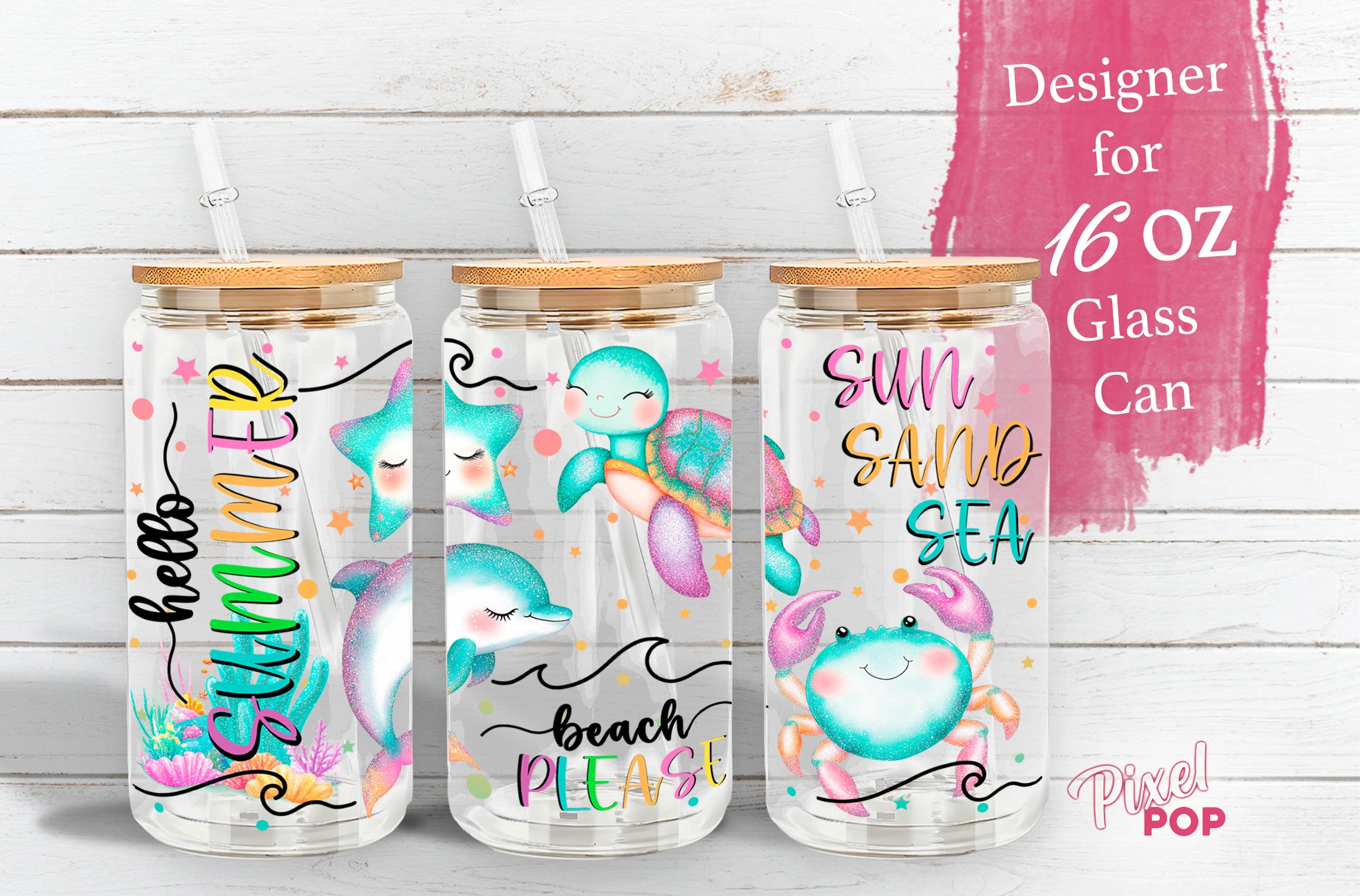 Hello summer - 16 oz Glass Can Cup Wrap - Payhip