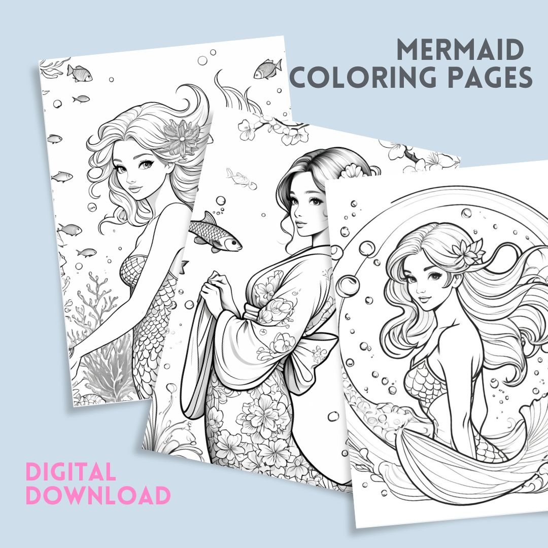 Mermaid Coloring Pages |Easy Bold Mermaid Coloring for Kids|Cute Printable Coloring Pages Fun Relaxing Activity|Gift for Kids and Adults