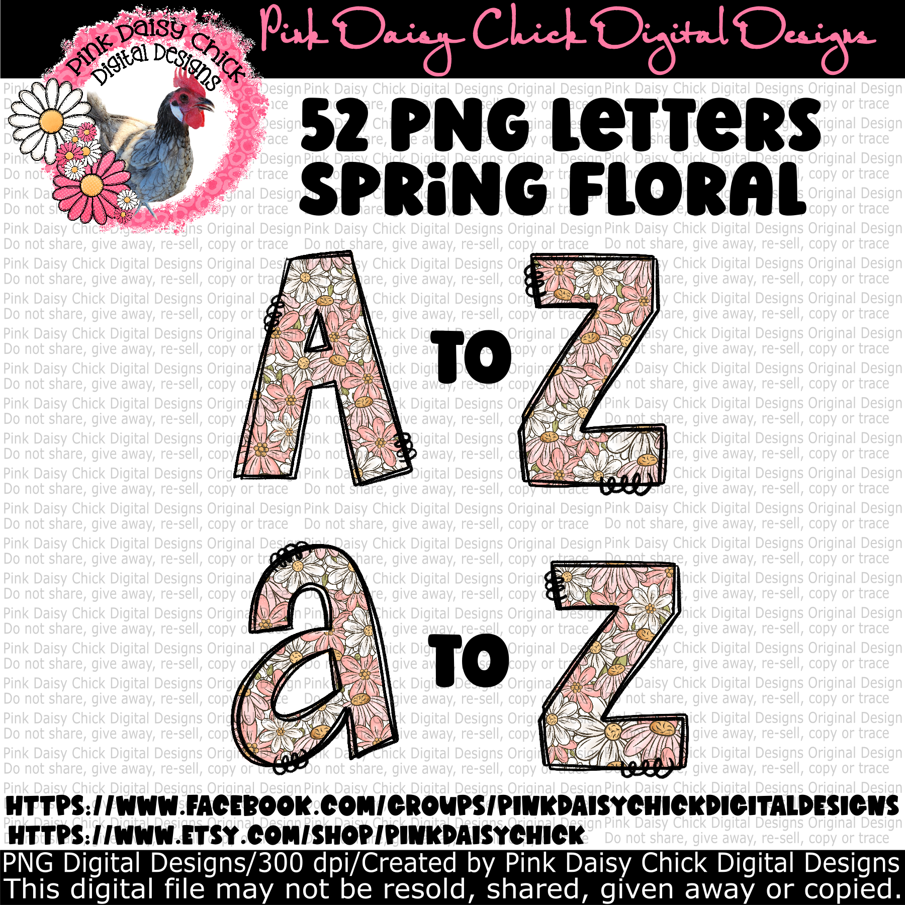 Spring Floral PNG Alpha Set 52 letters - Payhip