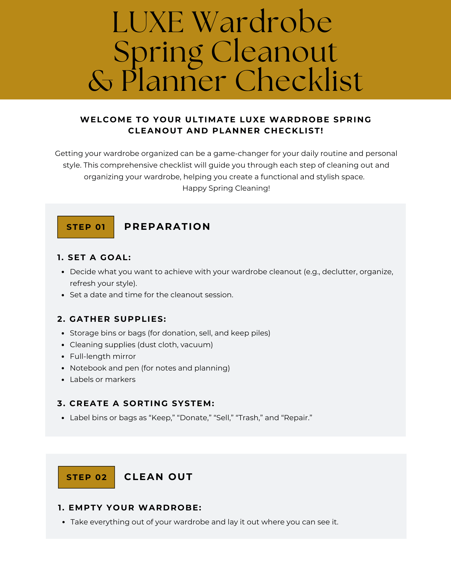 LUXE Wardrobe Cleanout and Planner Free Checklist - Payhip