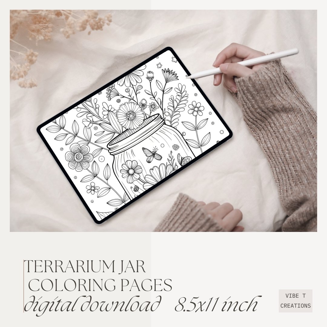 Bold and Easy Coloring Book, Cute Terrarium Jar Coloring Pages, Enchanted Forest Scenes Coloring, Relaxing Activity for Adults and Kids