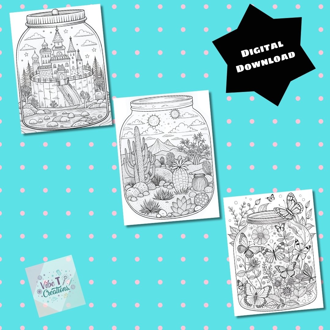Bold and Easy Coloring Book, Cute Terrarium Jar Coloring Pages, Enchanted Forest Scenes Coloring, Relaxing Activity for Adults and Kids