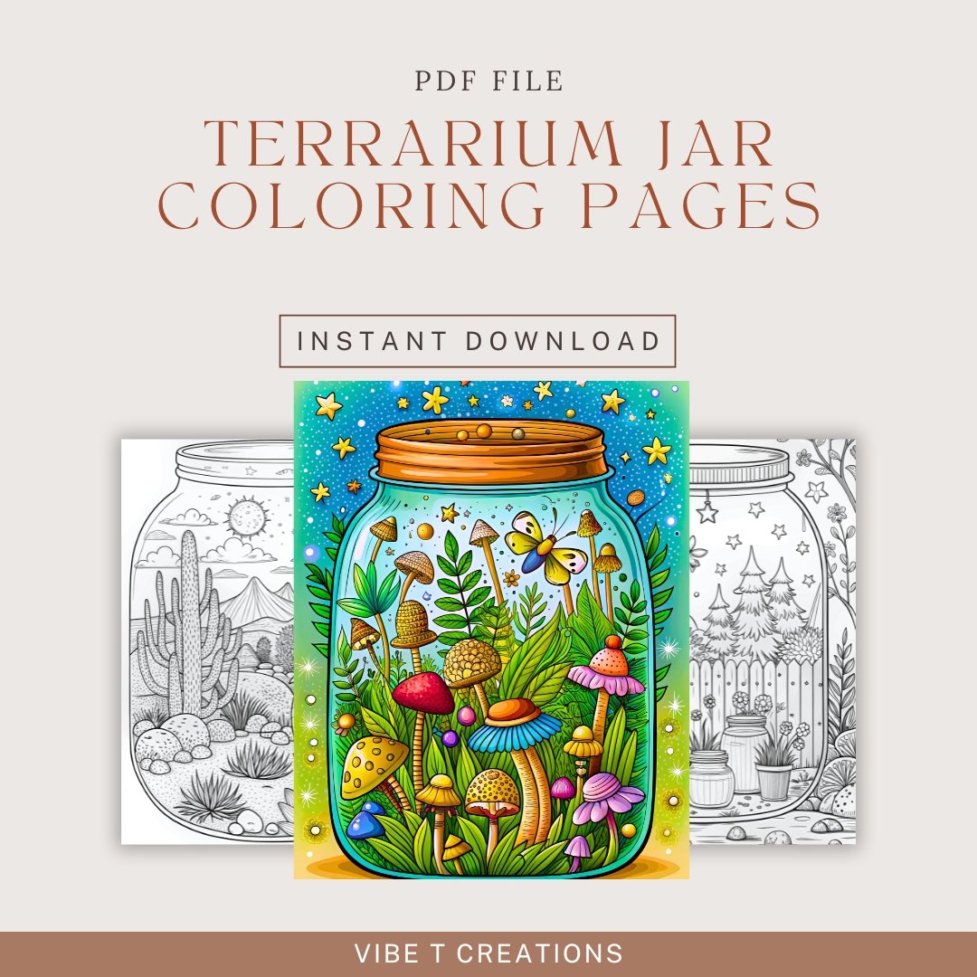 Bold and Easy Coloring Book, Cute Terrarium Jar Coloring Pages, Enchanted Forest Scenes Coloring, Relaxing Activity for Adults and Kids