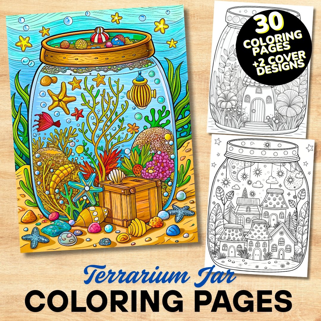 Bold and Easy Coloring Book, Cute Terrarium Jar Coloring Pages, Enchanted Forest Scenes Coloring, Relaxing Activity for Adults and Kids