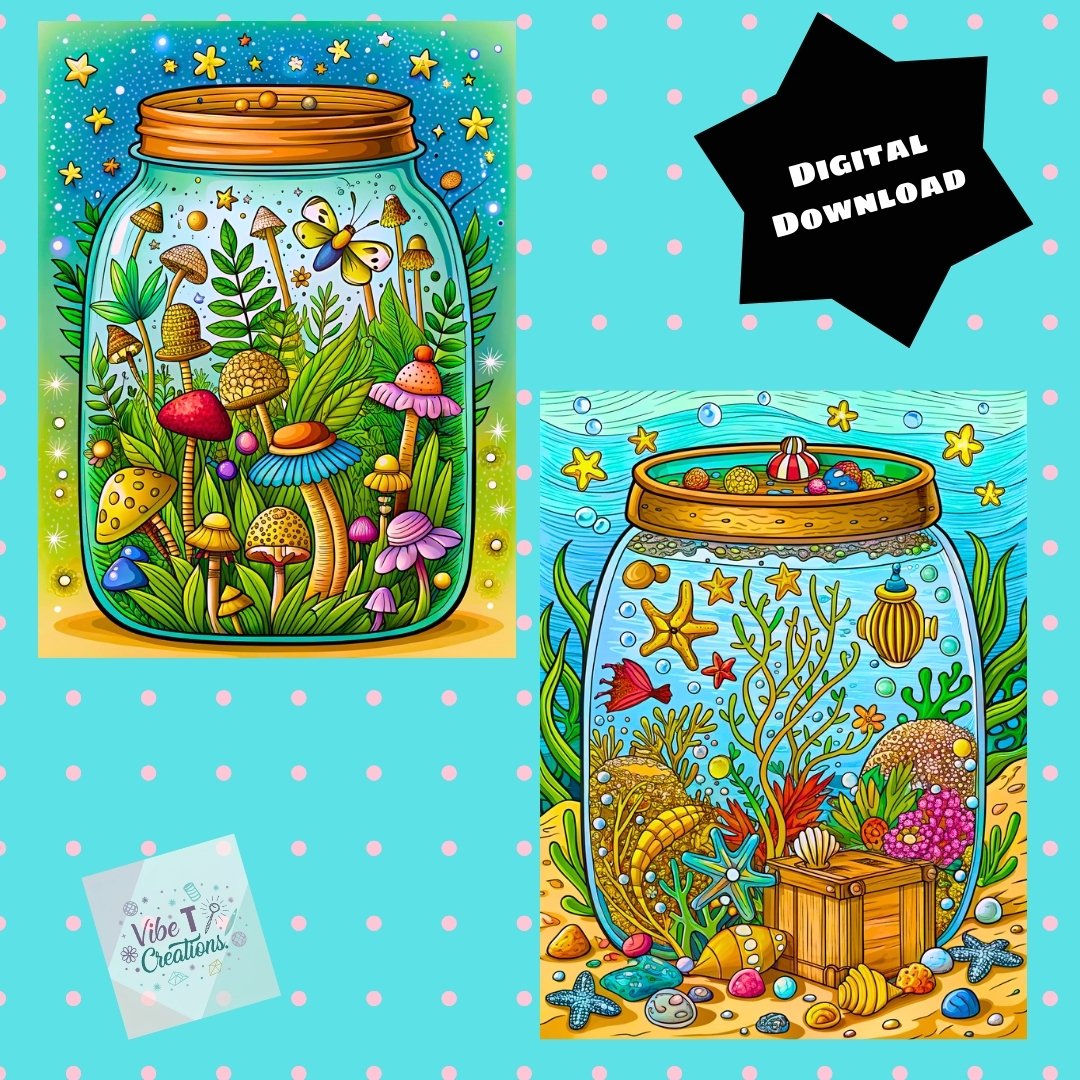 Bold and Easy Coloring Book, Cute Terrarium Jar Coloring Pages, Enchanted Forest Scenes Coloring, Relaxing Activity for Adults and Kids