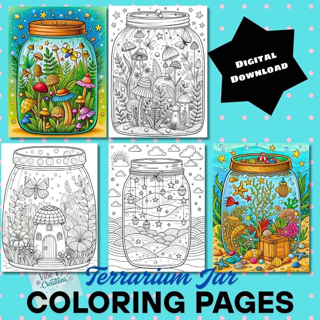 Bold and Easy Coloring Book, Cute Terrarium Jar Coloring Pages, Enchanted Forest Scenes Coloring, Relaxing Activity for Adults and Kids