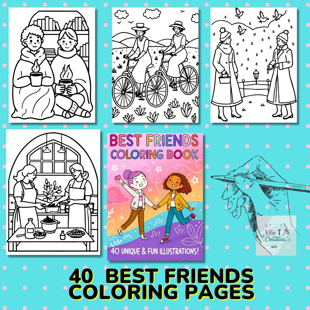 Best Friends: Coloring Book Featuring Girls in Cozy Moments |Bold and Easy Coloring Pages| 40 Digital Coloring Pages(Printable,PDF Download), kuki puff coloring