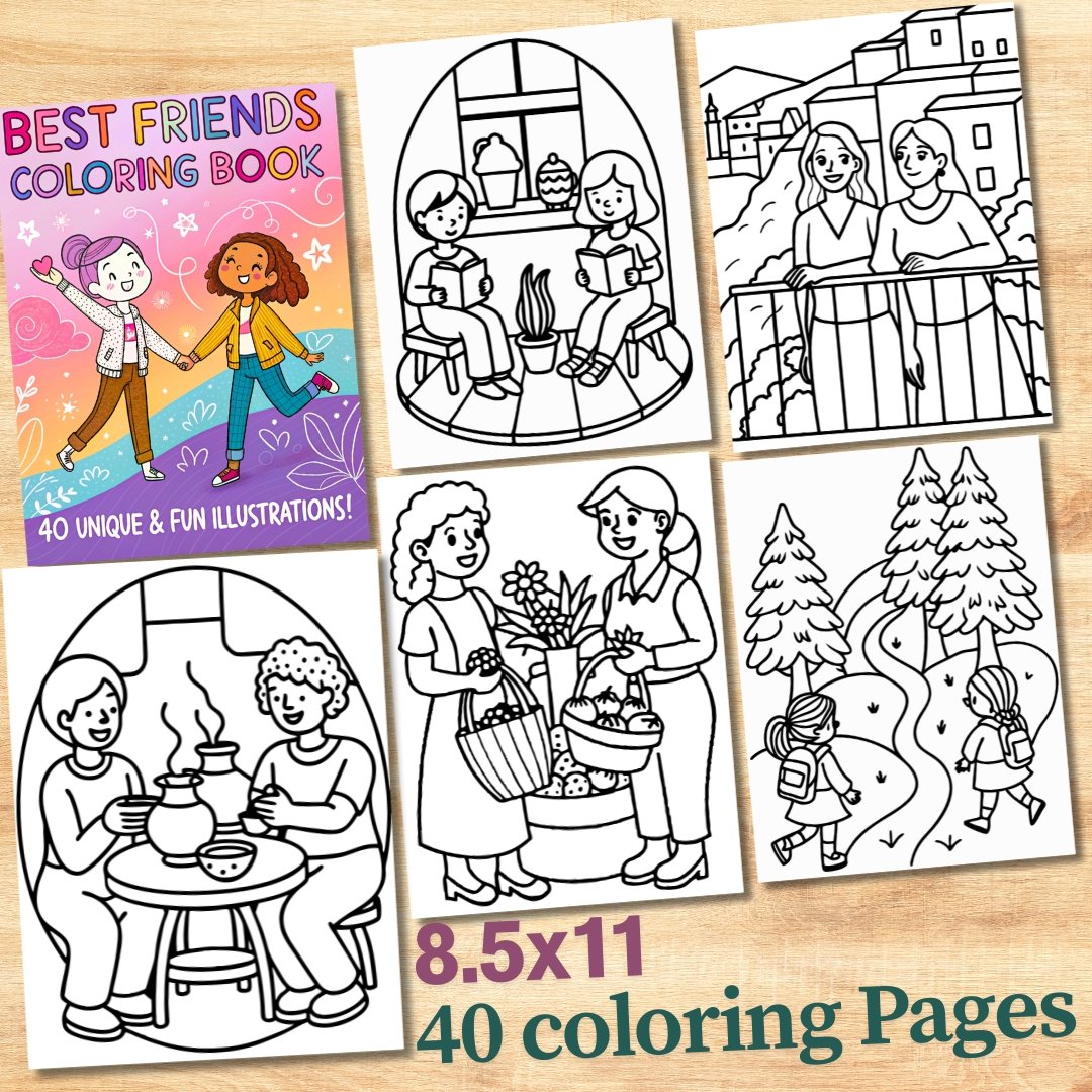 Best Friends: Coloring Book Featuring Girls in Cozy Moments |Bold and Easy Coloring Pages| 40 Digital Coloring Pages(Printable,PDF Download), kuki puff coloring