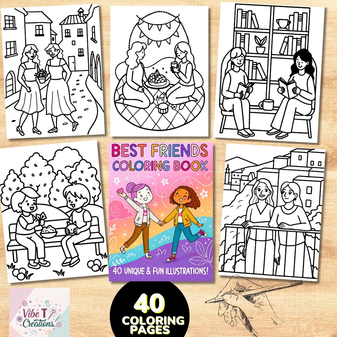 Best Friends: Coloring Book Featuring Girls in Cozy Moments |Bold and Easy Coloring Pages| 40 Digital Coloring Pages(Printable,PDF Download), kuki puff coloring