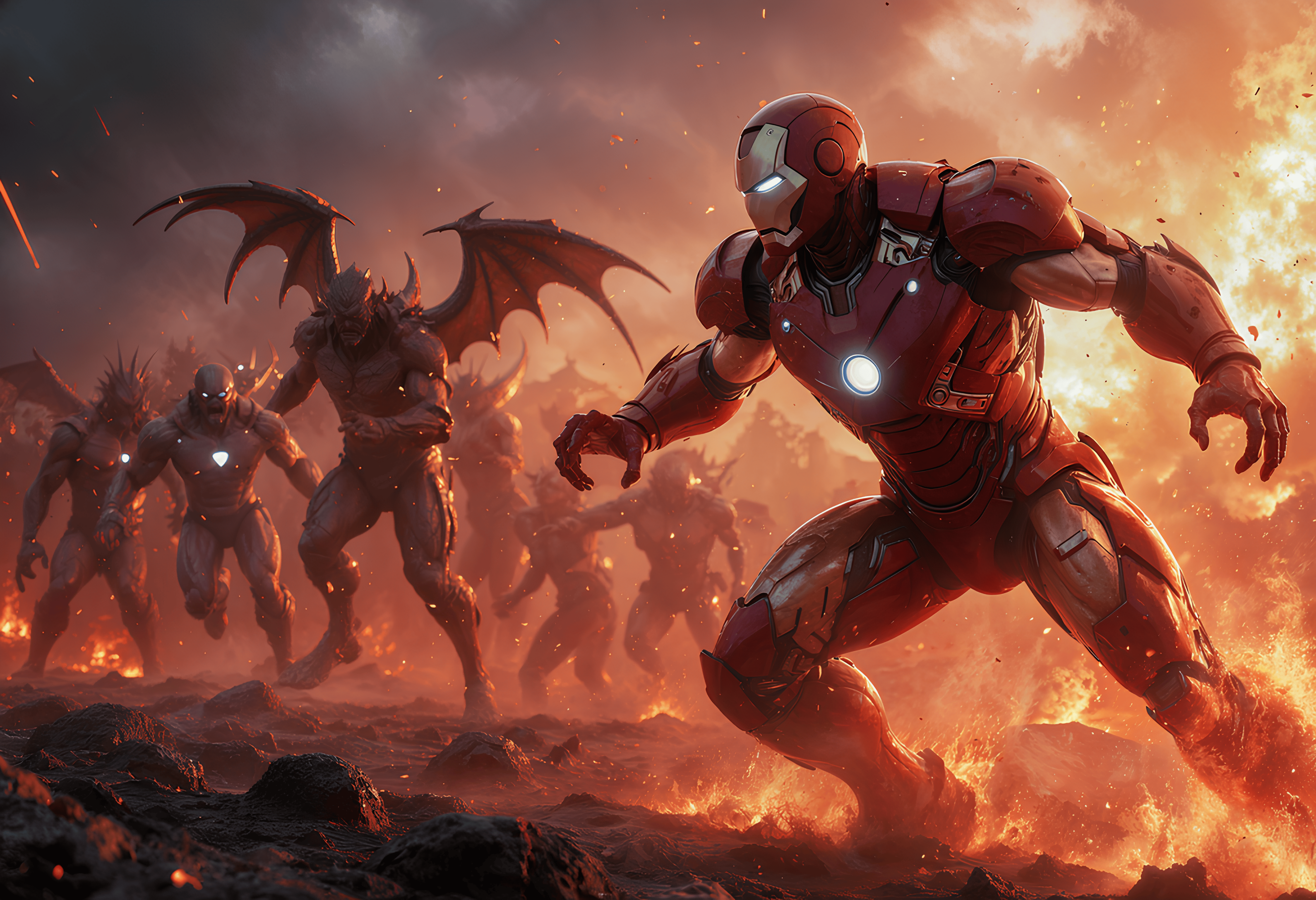 Iron Man fighting off against the forces of hell