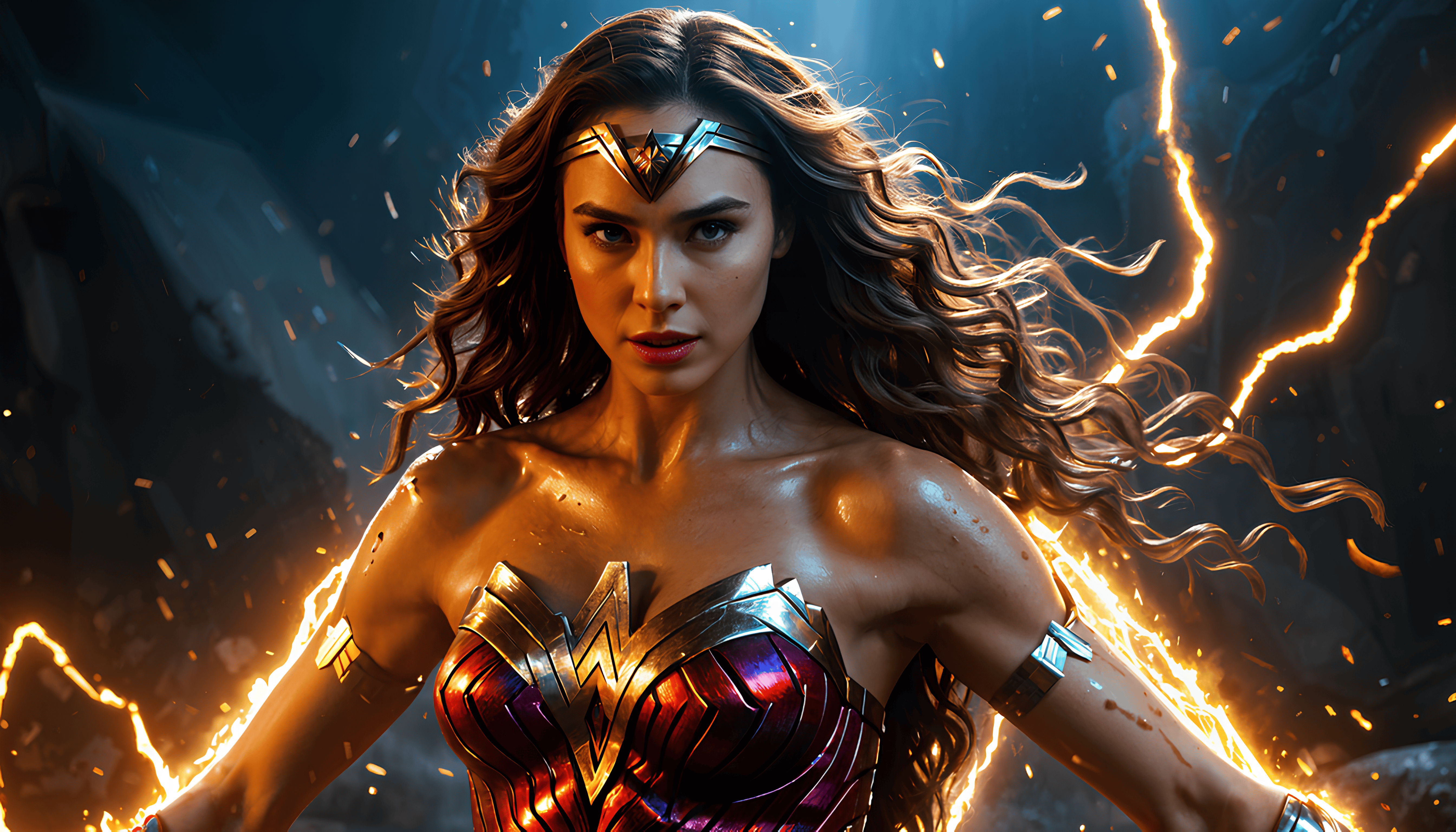 Wonder Women fighting off against the forces of hell