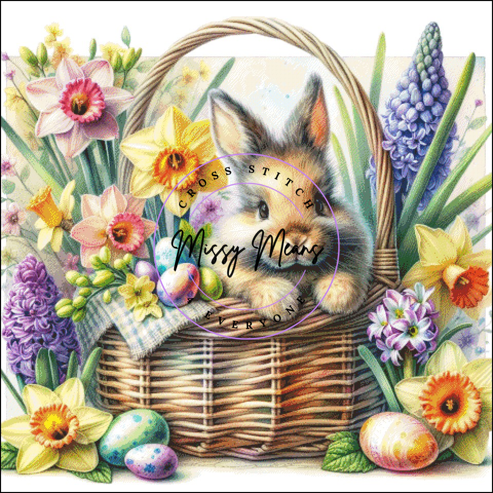 Adorable bunny with easter flowers and basket Cross Stitch Pattern PDF ...