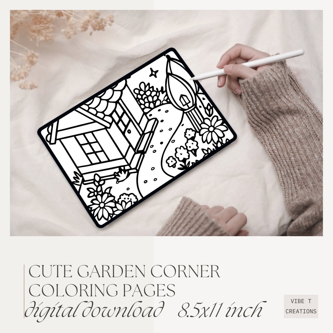 Bold and Easy Coloring Book, Cute Garden Corner Coloring Pages, Cozy Gardening Moments Coloring, Relaxing Activity for Adults, Stress Relief