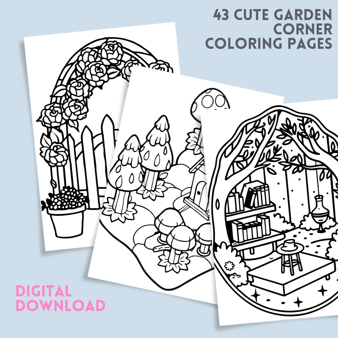 Bold and Easy Coloring Book, Cute Garden Corner Coloring Pages, Cozy Gardening Moments Coloring, Relaxing Activity for Adults, Stress Relief