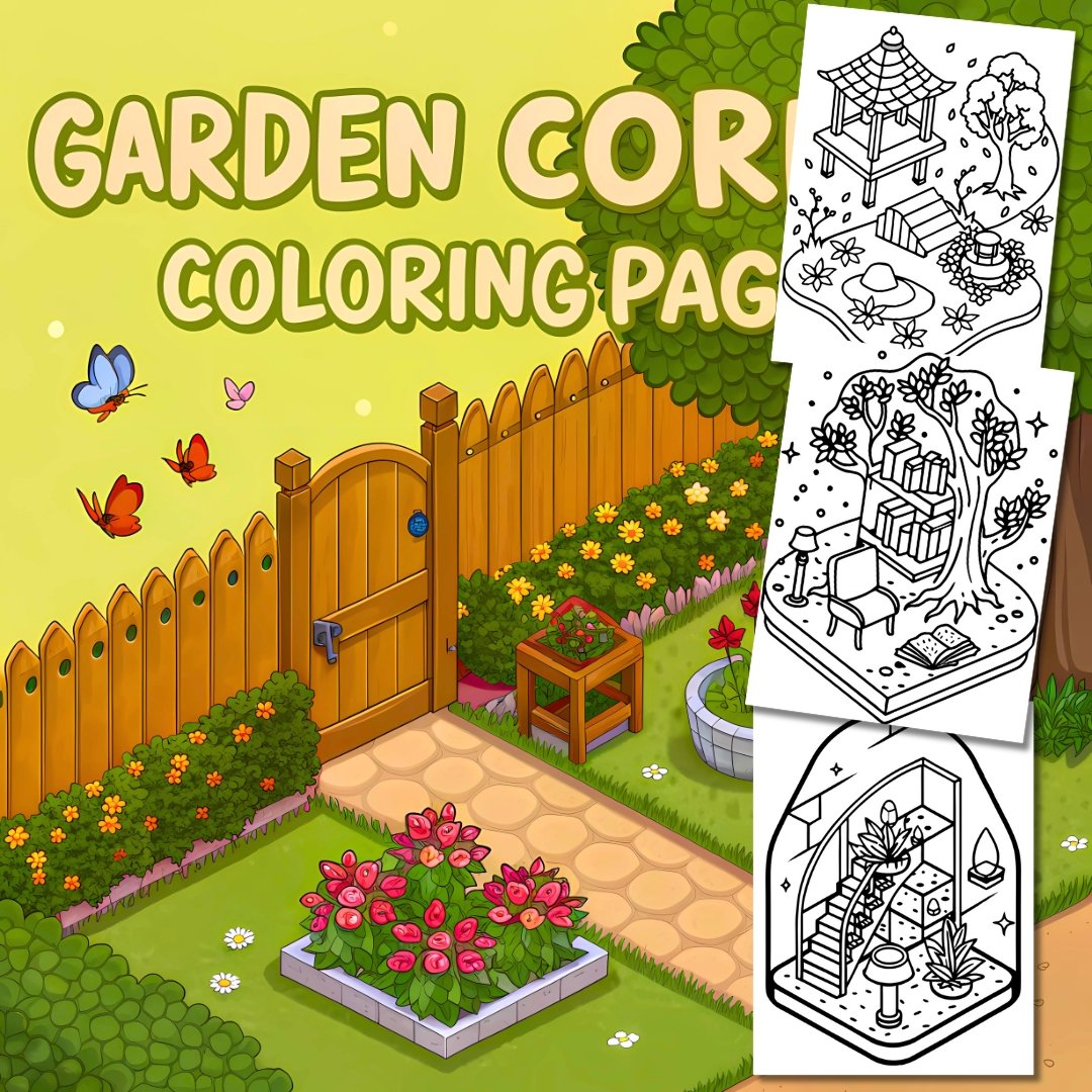 Bold and Easy Coloring Book, Cute Garden Corner Coloring Pages, Cozy Gardening Moments Coloring, Relaxing Activity for Adults, Stress Relief
