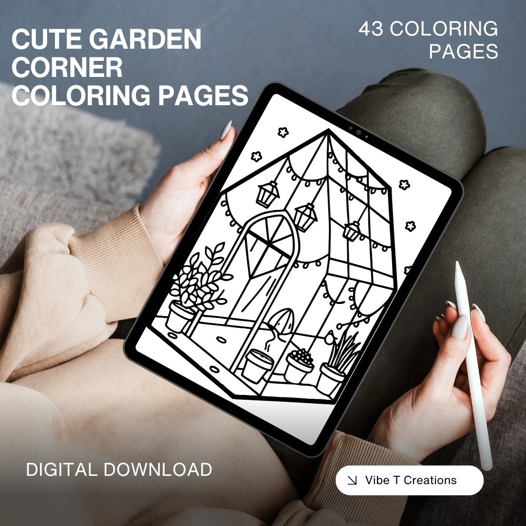 Bold and Easy Coloring Book, Cute Garden Corner Coloring Pages, Cozy Gardening Moments Coloring, Relaxing Activity for Adults, Stress Relief