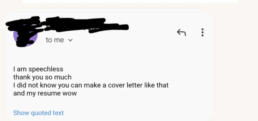 Email appreciating resume support