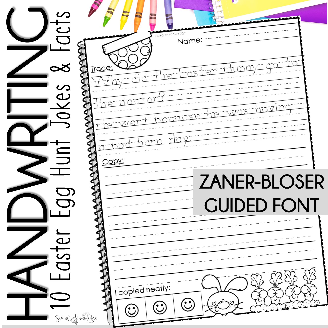 Easter egg hunt zaner bloser handwriting practice joke book no prep