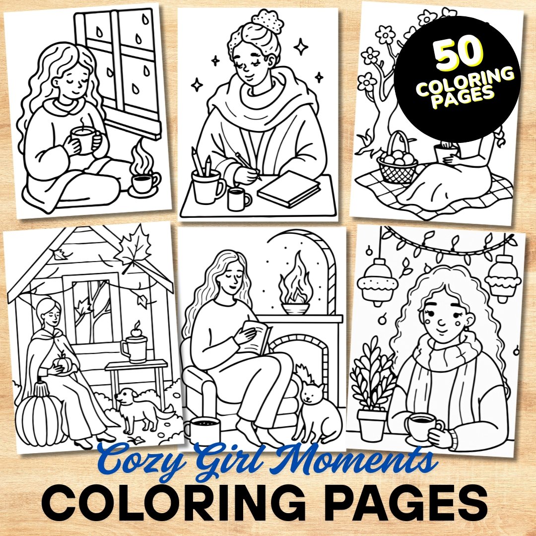 Bold and Easy Coloring Book, Cozy Girl Moments Coloring Book – 50 Printable Pages Adults Relaxing Activity for Adults and Kids,Stress Relief