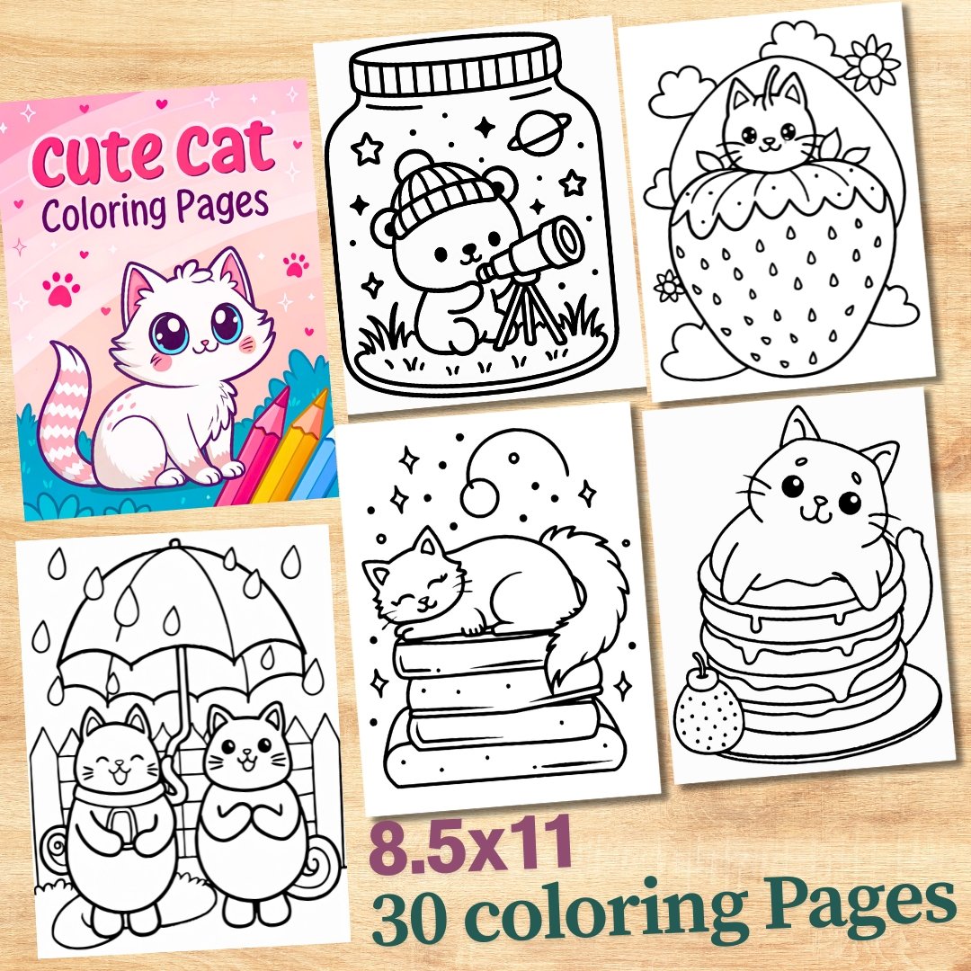 Bold and Easy Coloring Book| Kawaii Cat Coloring Pages| Cute Kitten Coloring, Relaxing Activity for Adults and Kids, Stress Relief