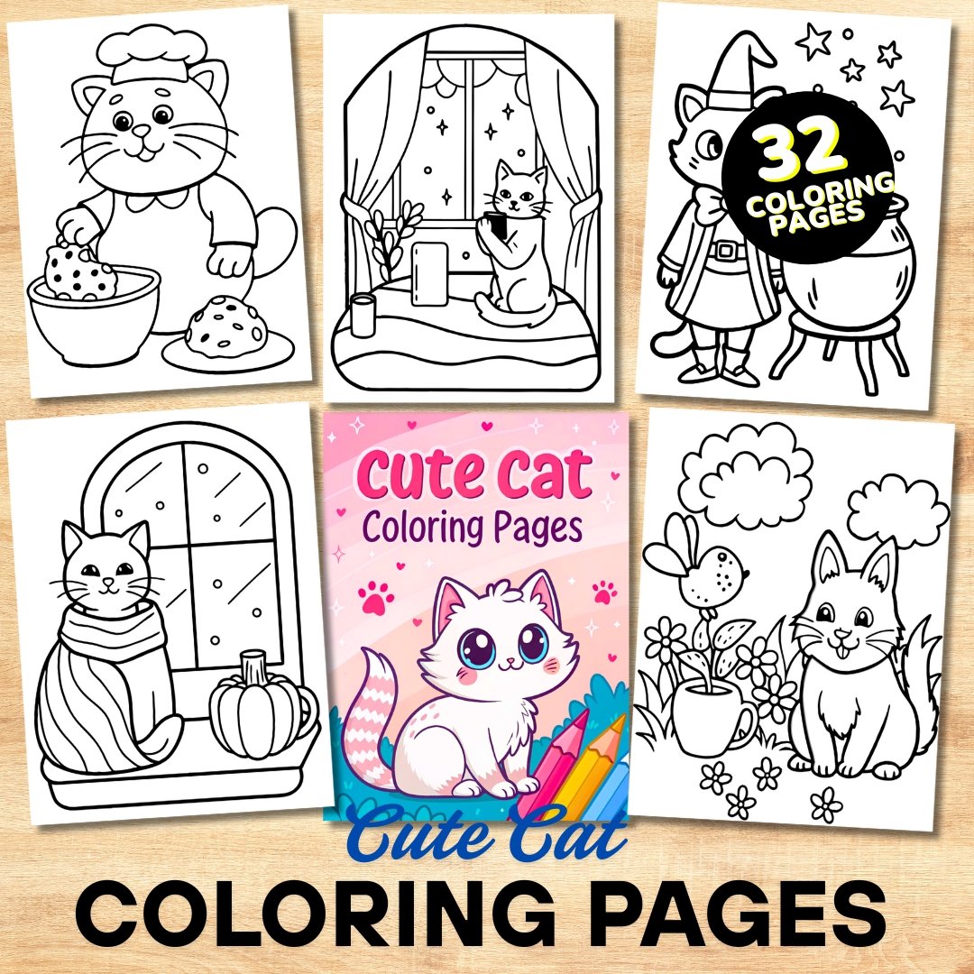 Bold and Easy Coloring Book| Kawaii Cat Coloring Pages| Cute Kitten Coloring, Relaxing Activity for Adults and Kids, Stress Relief