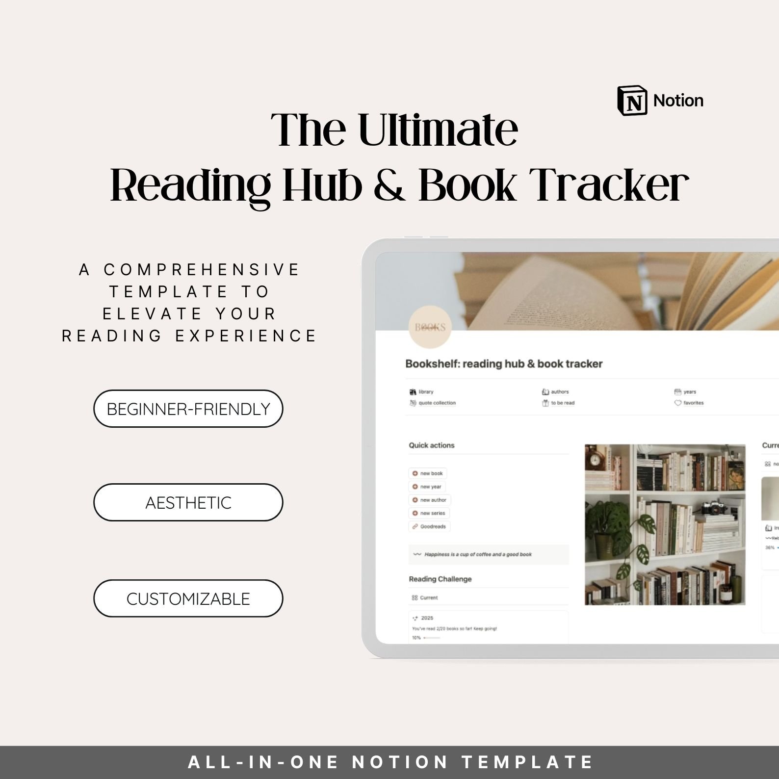 Bookshelf: reading hub & book tracker 📖 | Notion Template