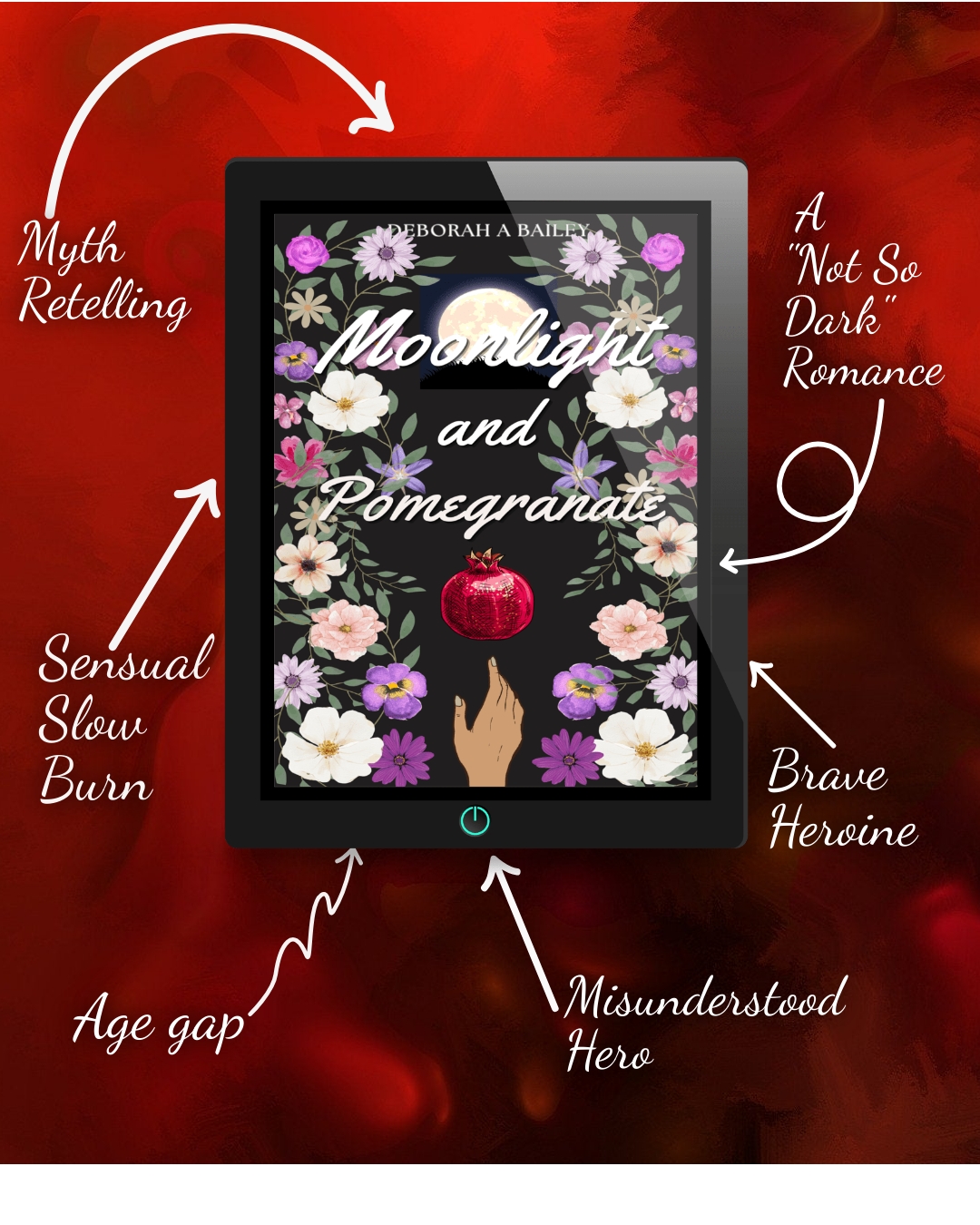 book cover image of Moonlight and Pomegranate fantasy romance novella with tropes