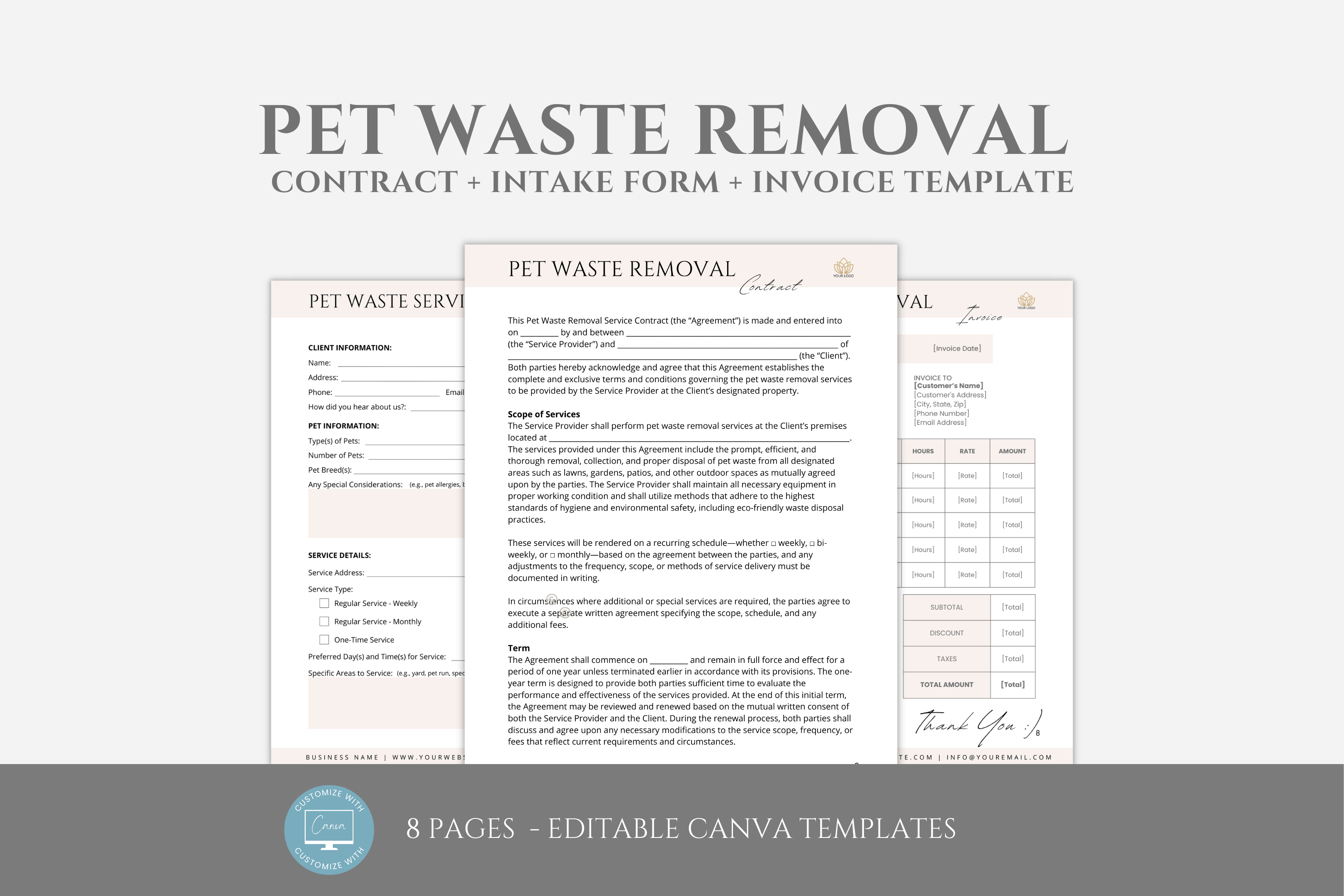 Editable Pet Waste Removal Service Forms Bundle, Poop Scooper Service ...